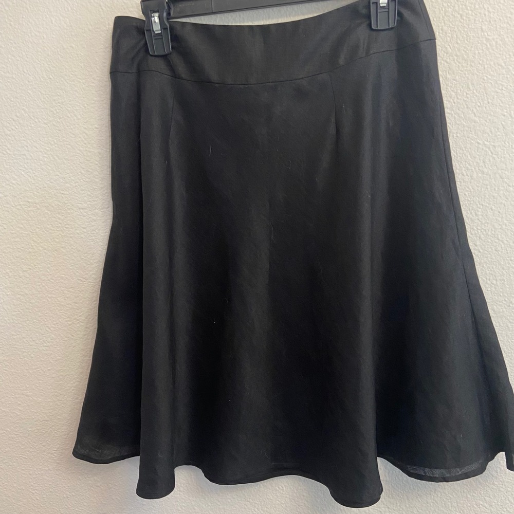 Ann Taylor Women's Size 6 Black Linen‎ Skirt A Line Button Detail Career Casual
